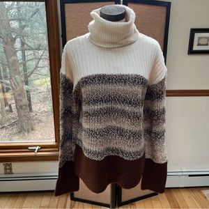 Flat White Aulnay Marled Striped Wool Blend Sweater Pullover in Tan Combo